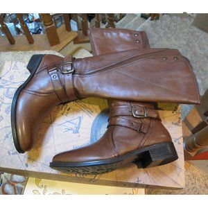BUSSOLA STYLE MADRID Tan Leather Riding Boots Womens Shoes SZ 38 - 7.5/8 US NEW